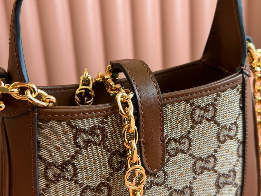 Gucci Jackie 1961 Mini Shoulder Bag in Camel & Ebony GG Canvas