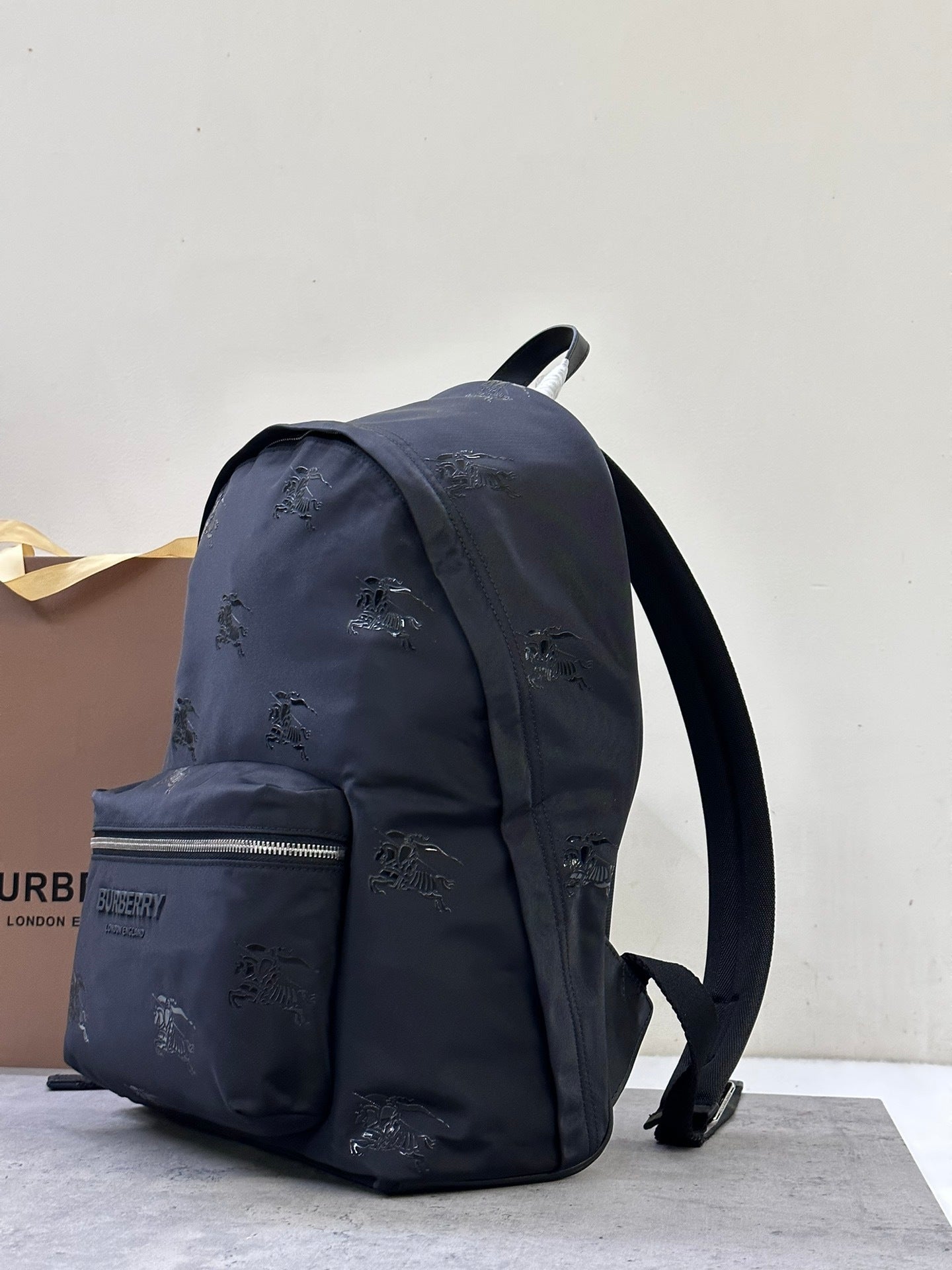 Burberry Jett Black Backpack with Equestrian Knight Design & Silver-Tone Hardware