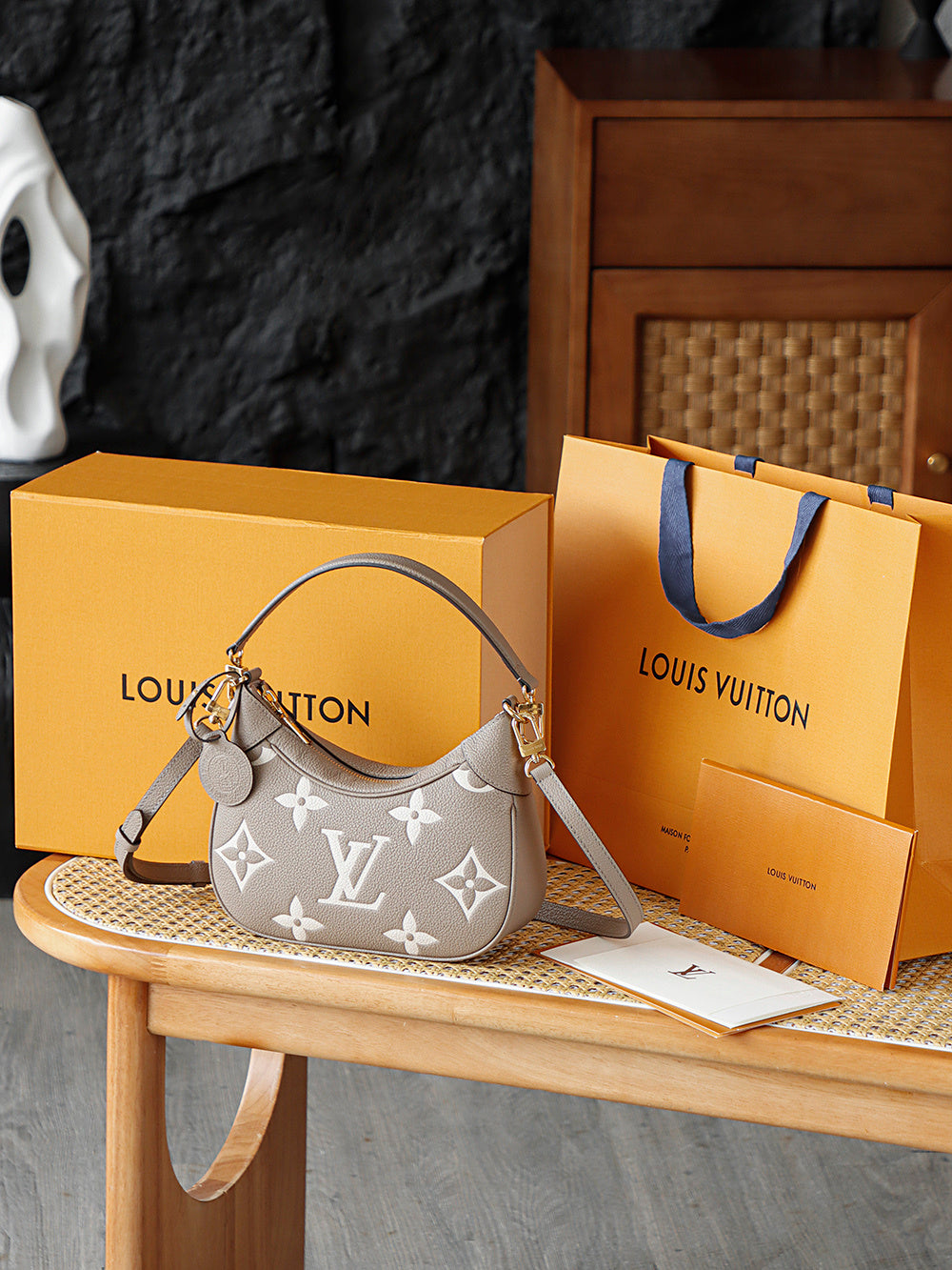 Louis Vuitton Bagatelle Bag in Beige/Crème Monogram Empreinte Leather