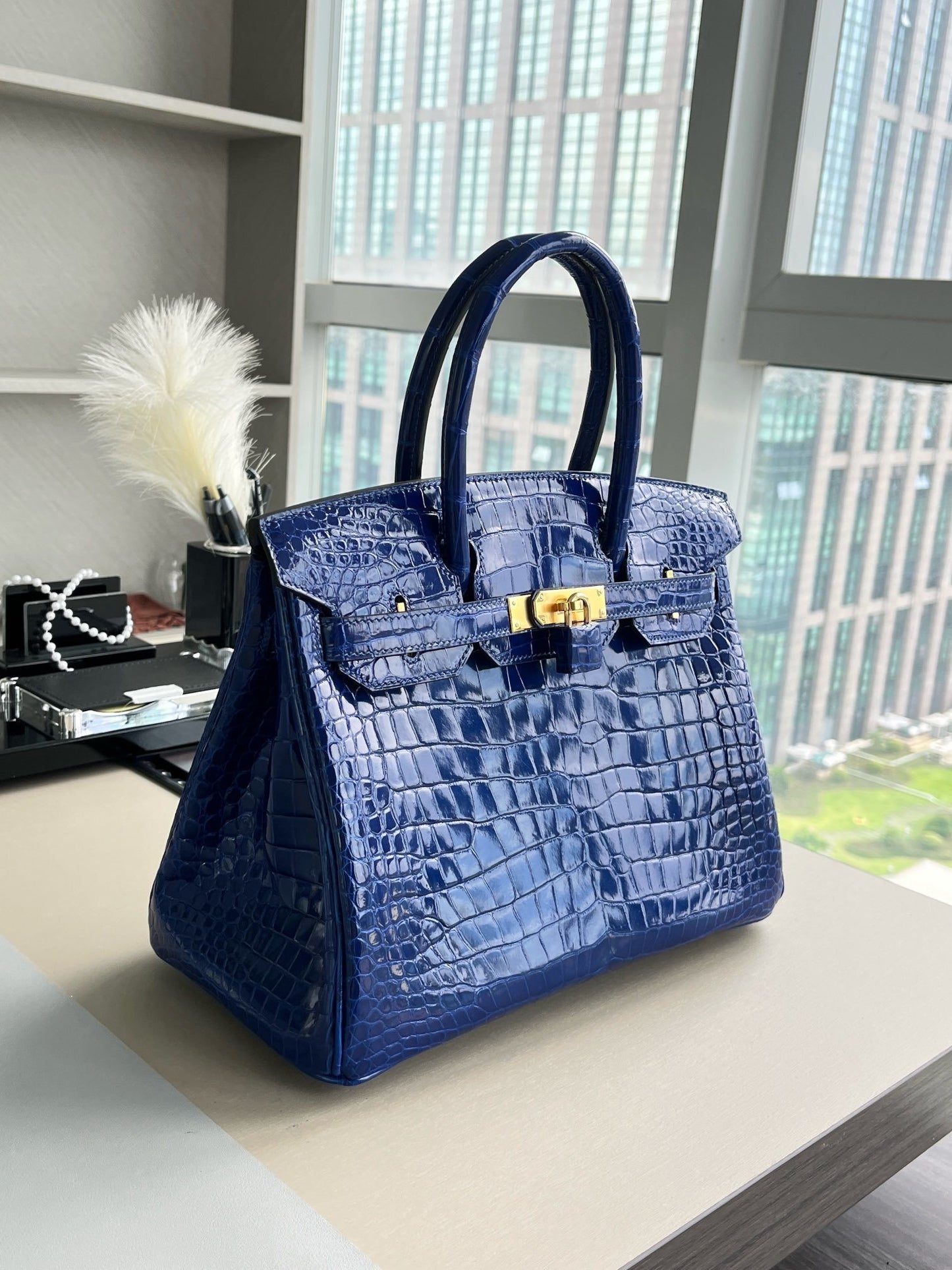 Hermès Birkin 35 Shiny Royal Blue Porosus Crocodile