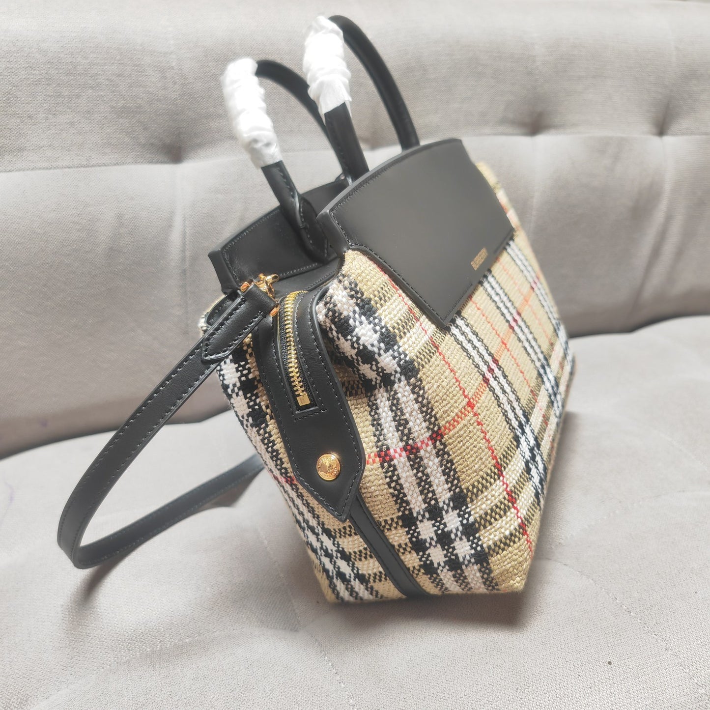 Burberry Women's Medium Catherine Check Leather Top Handle Bag