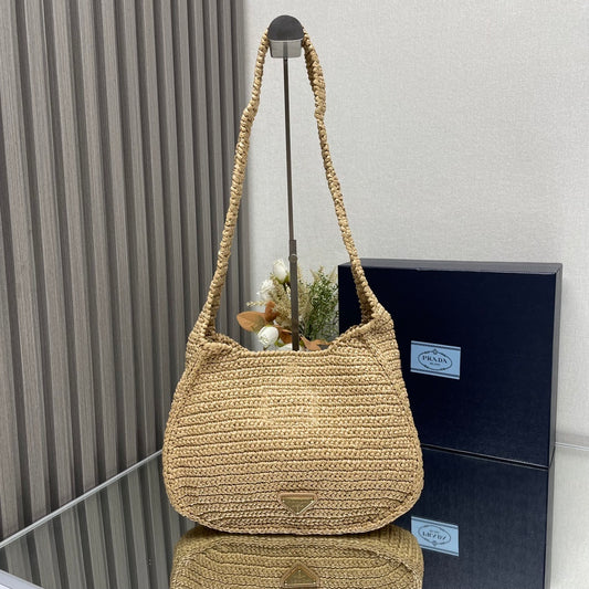 Prada Re-Edition 2005 Crochet Raffia Shoulder Bag – Natural Beige