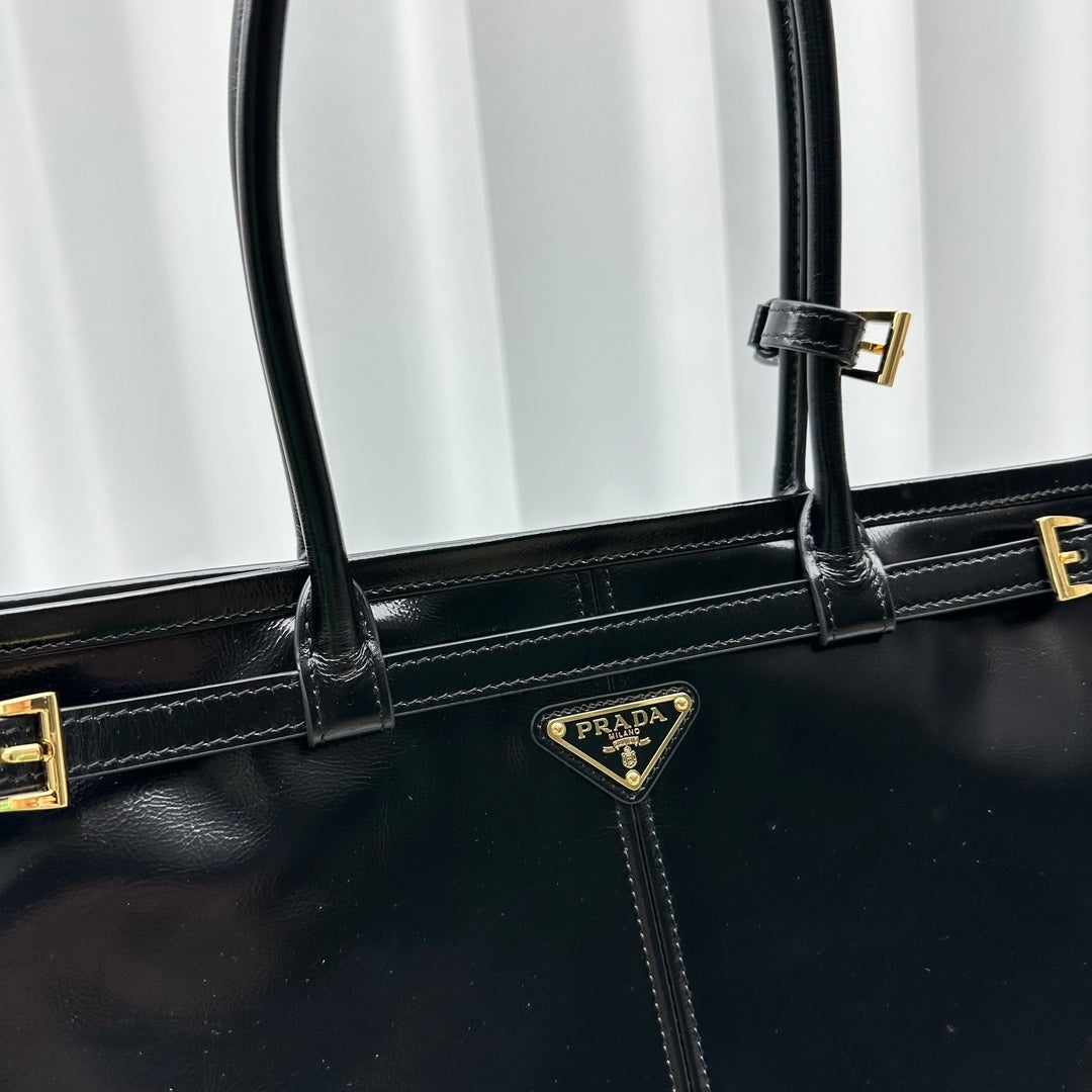 Prada Bonnie Large Leather Shoulder Handbag – Black