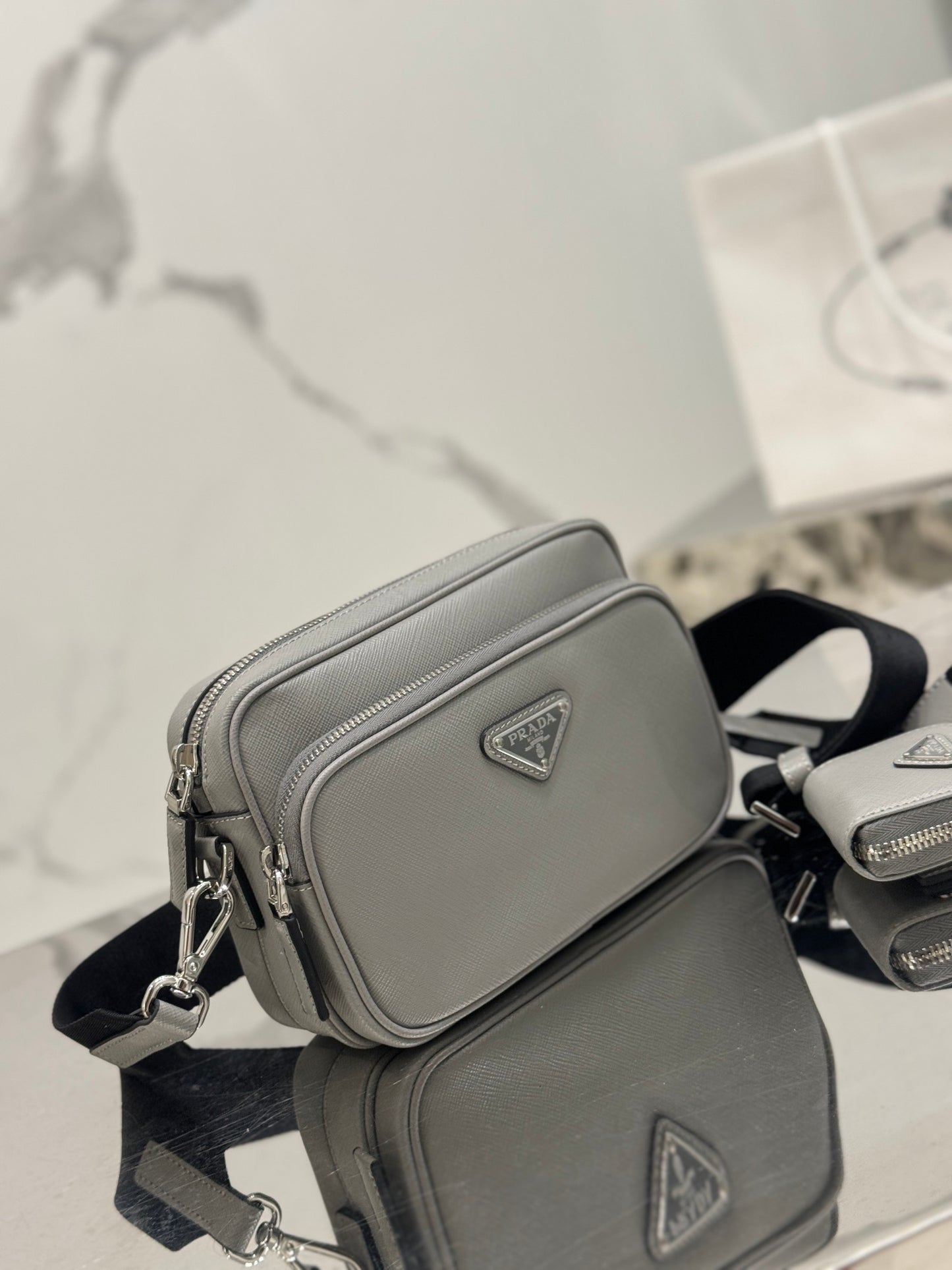 Prada Men's Saffiano Leather Crossbody Bag with Pouch – Luxury Designer Shoulder Bag