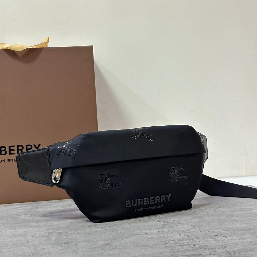 Burberry Jett Black Backpack with Equestrian Knight Design & Silver-Tone Hardware