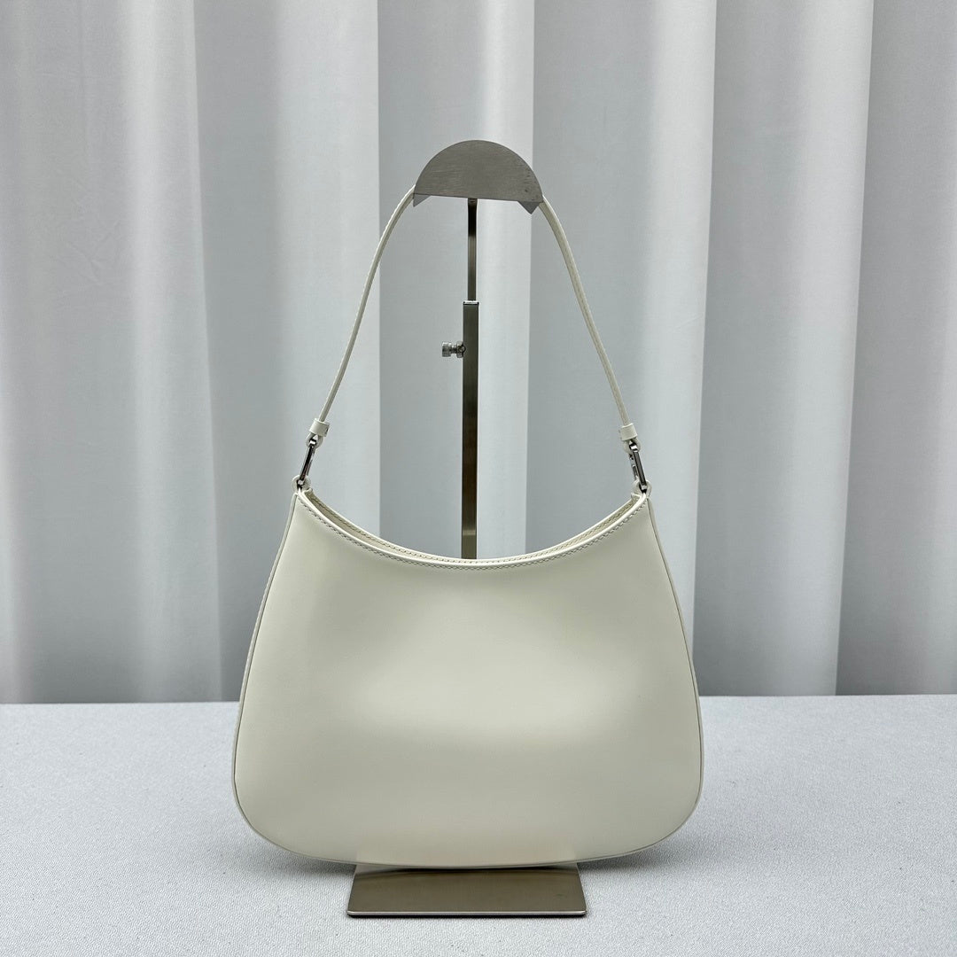 Prada Cleo Brushed Leather Shoulder Bag – White