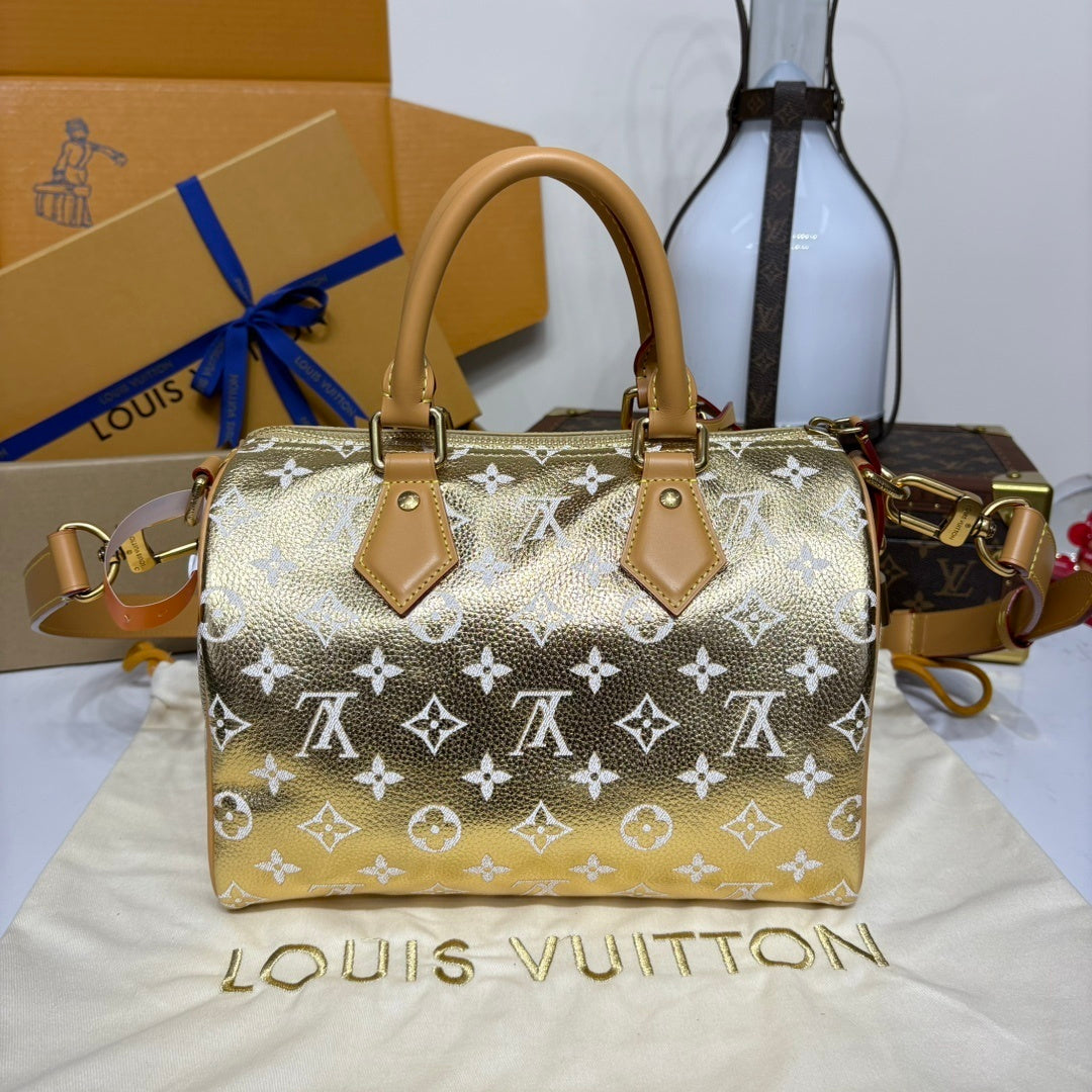 Louis Vuitton Speedy P9 Bandoulière 25 – Monogram Gold Finish with Matching Pouch