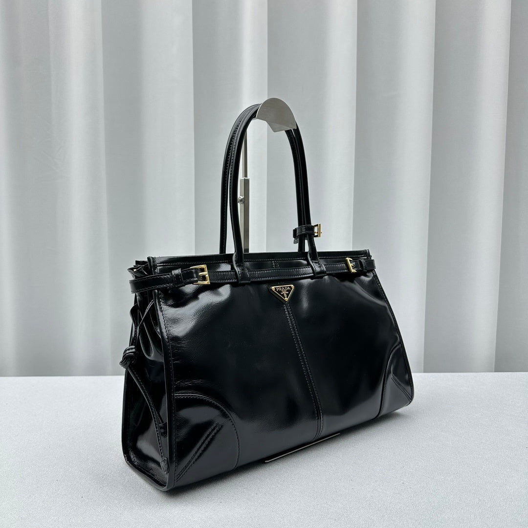 Prada Bonnie Large Leather Shoulder Handbag – Black