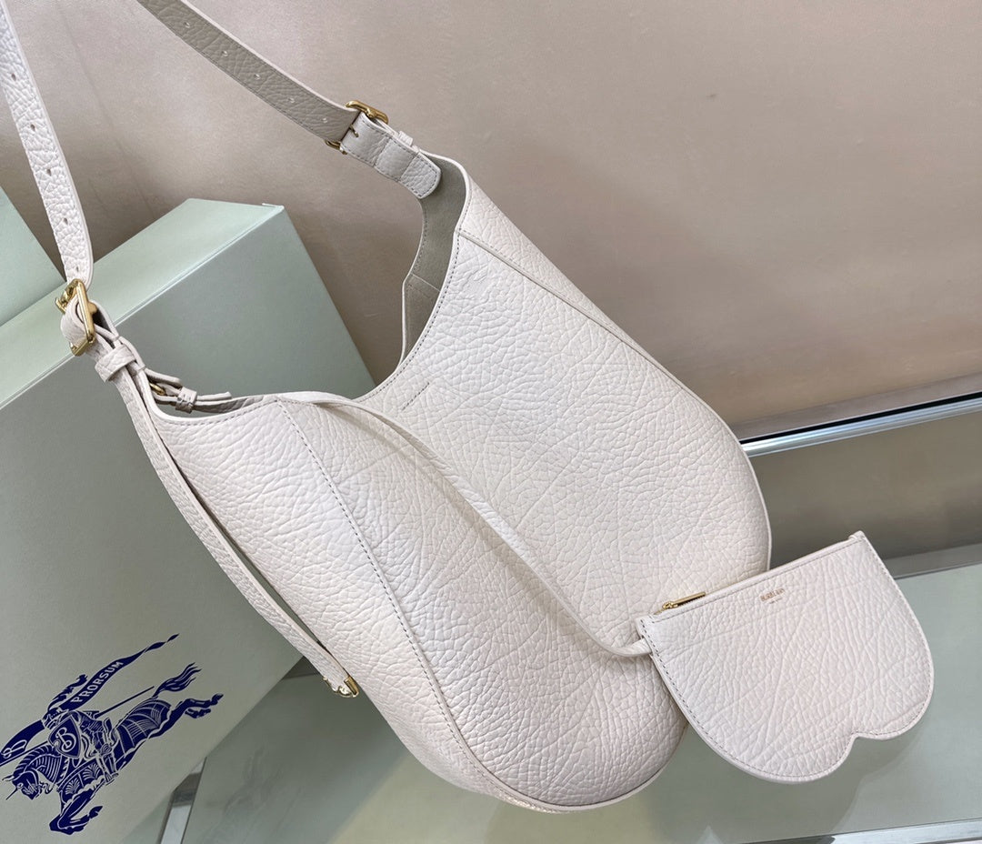 Burberry Medium Chess Leather Shoulder Bag Light Beige Luxury Handbag