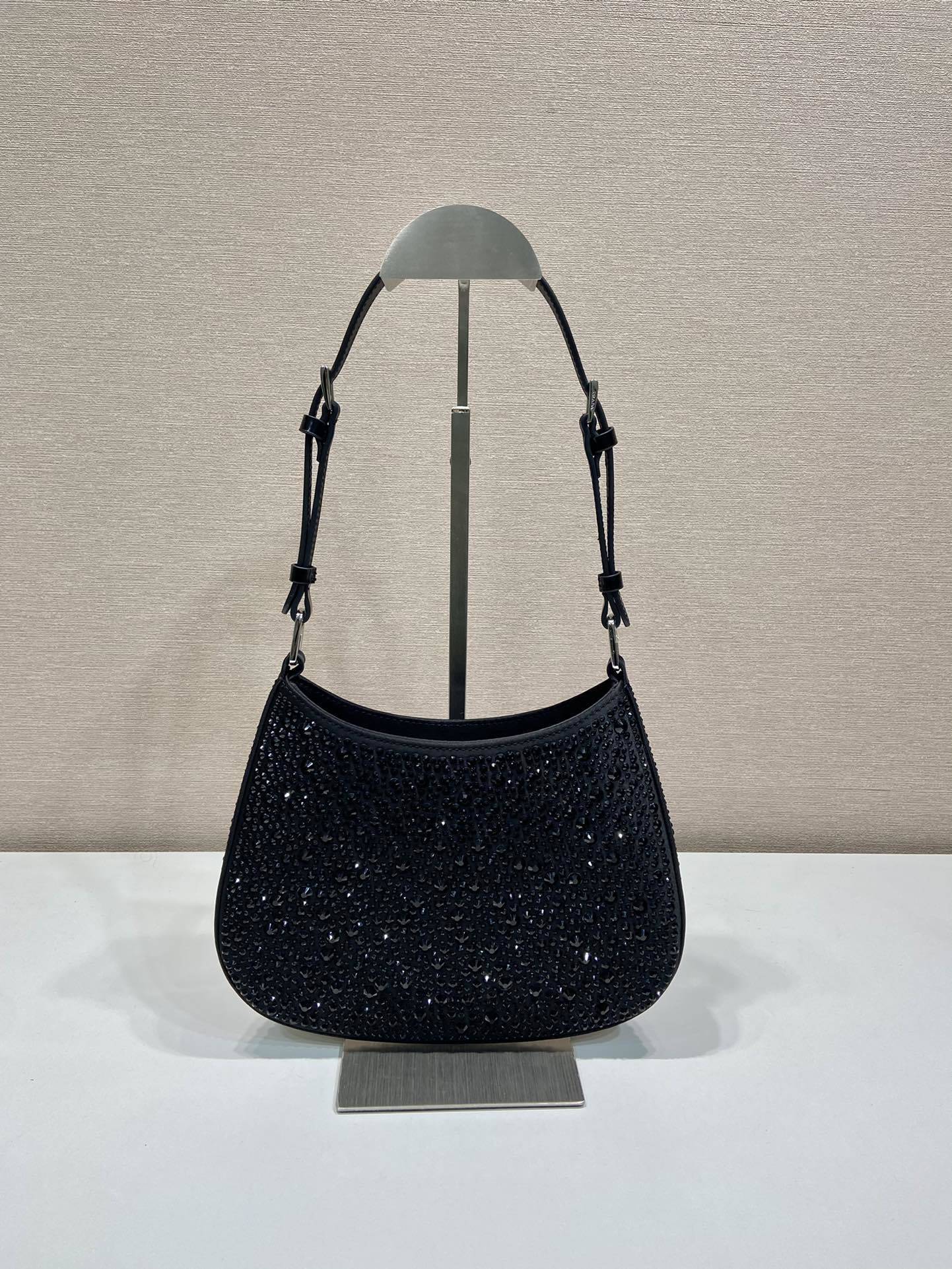 Prada Cleo Satin Shoulder Bag with Crystals