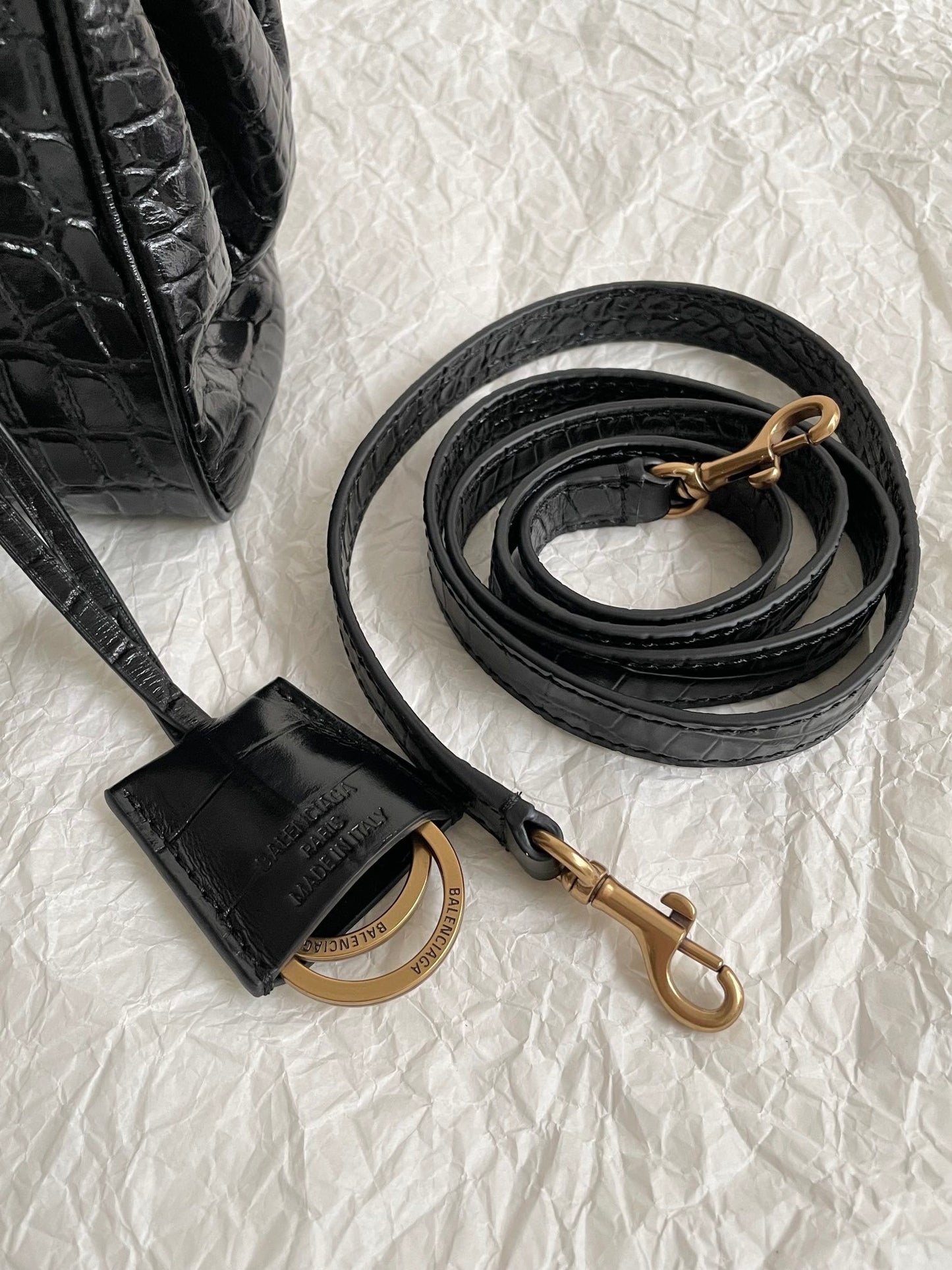 Balenciaga Rodeo Black Crocodile-Embossed Leather Luxury Bag