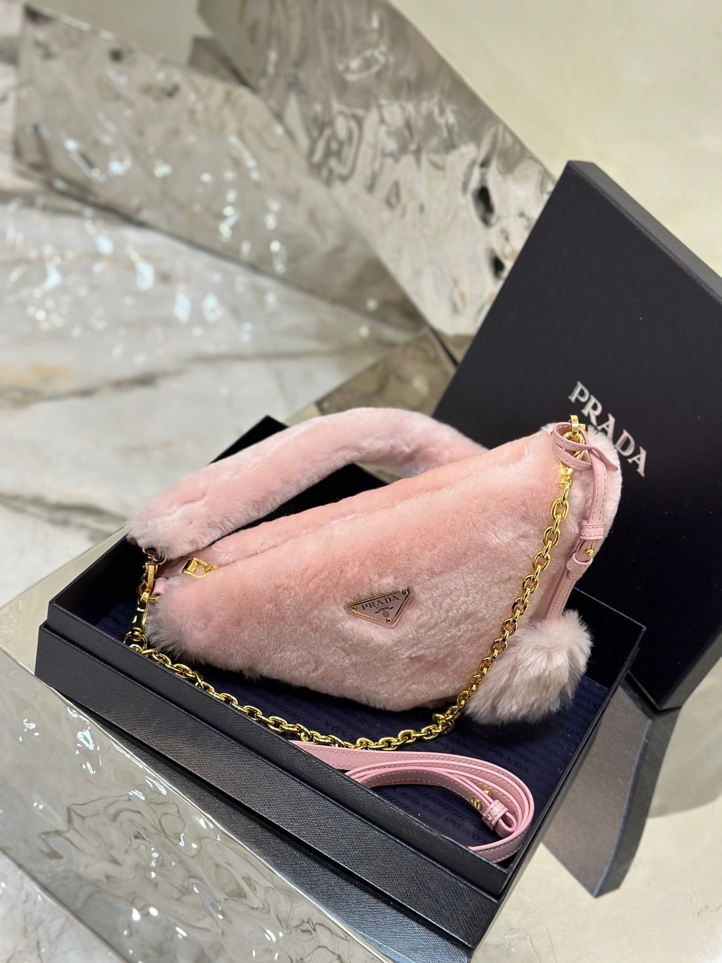 Prada Re-Edition 2005 Mini Shearling Shoulder Bag – Pink