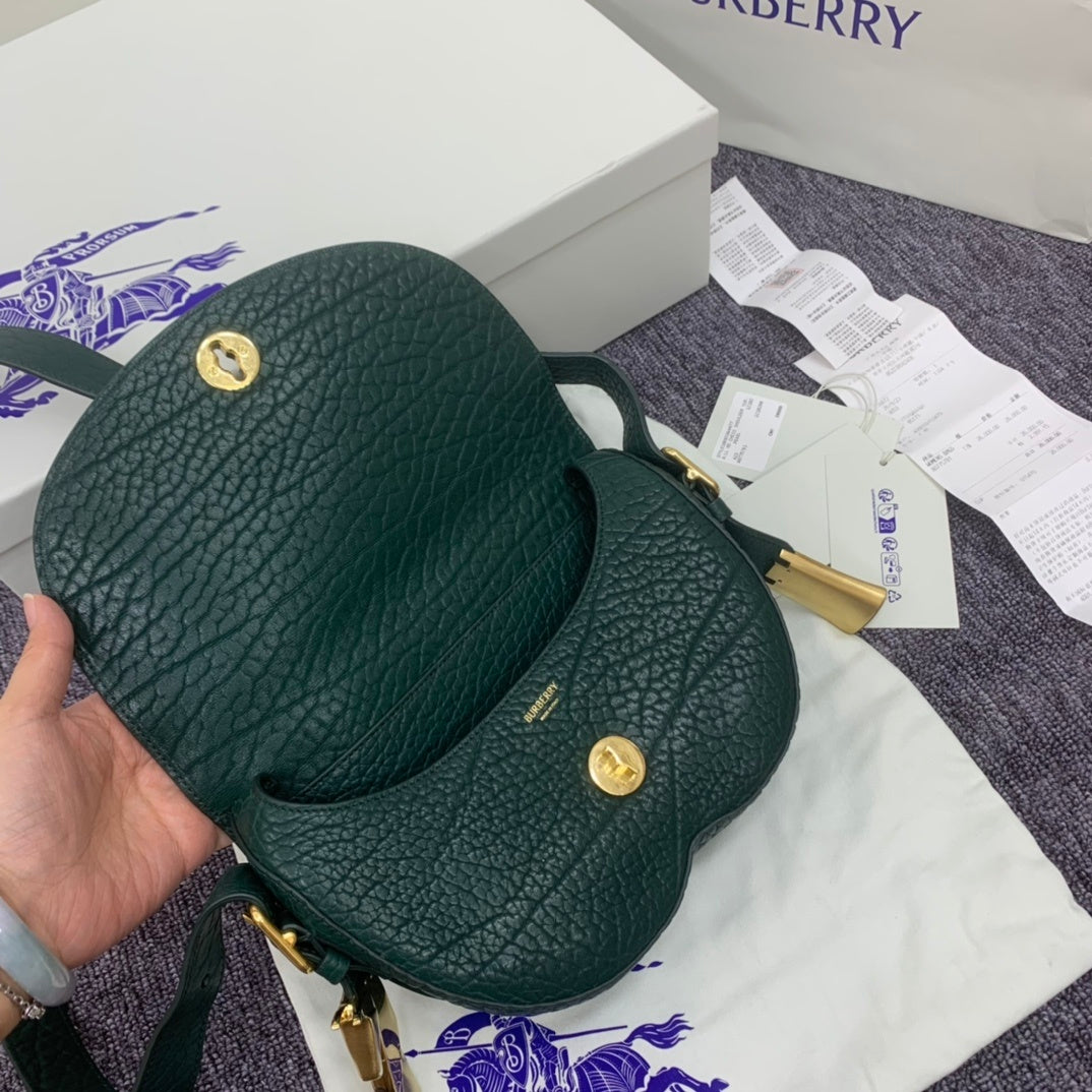 Burberry Chess Small Satchel Dark Green Leather Luxury Handbag