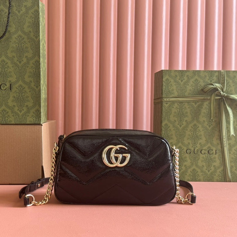 Gucci GG Marmont Small Shoulder Bag in Black Patent Leather