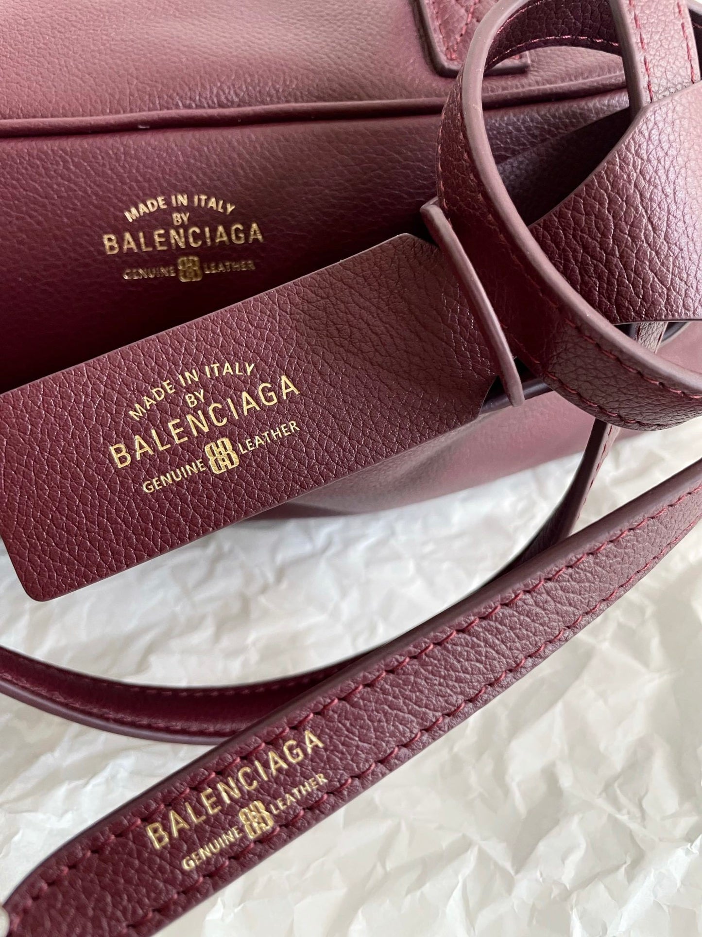 Balenciaga Carrie Small Burgundy Textured Leather Bag