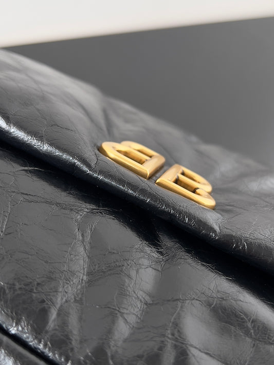 Balenciaga Monaco Black Crinkled Calfskin Shoulder Bag