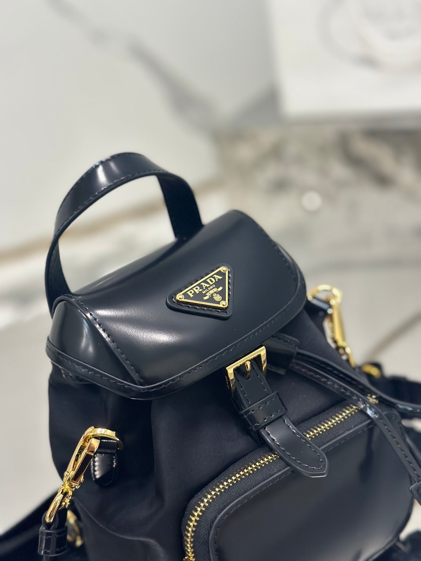 Prada Small Re-Nylon & Brushed Leather Backpack