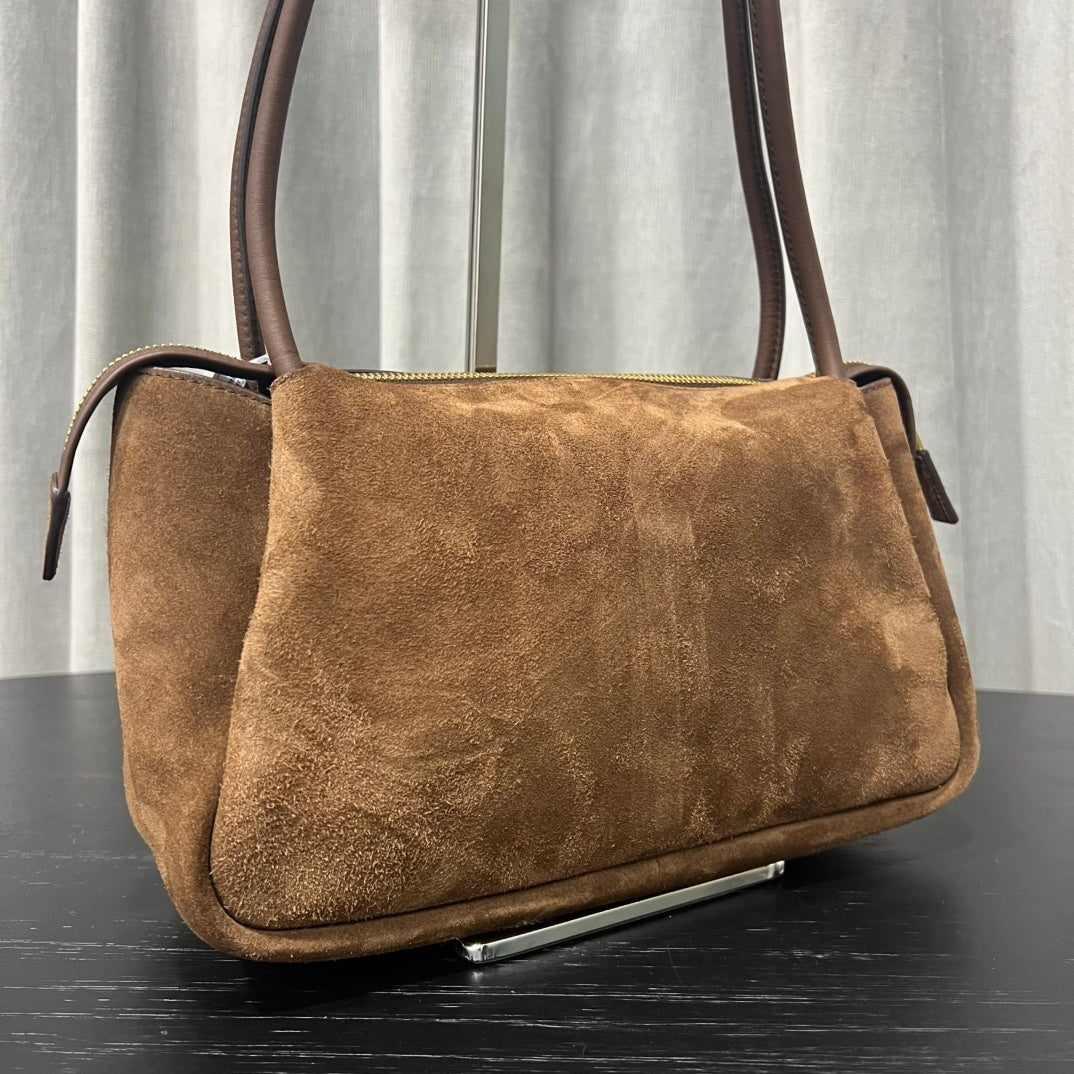 Prada Darling Medium Cocoa Brown Suede Shoulder Bag