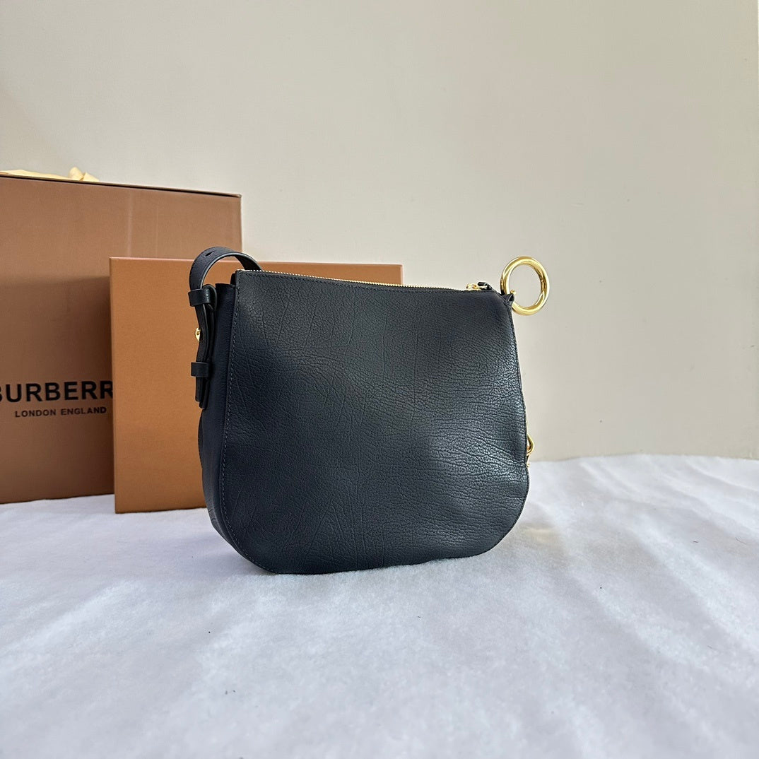 Burberry Knight Black Calf Leather Bag with Gold-Tone Hardware