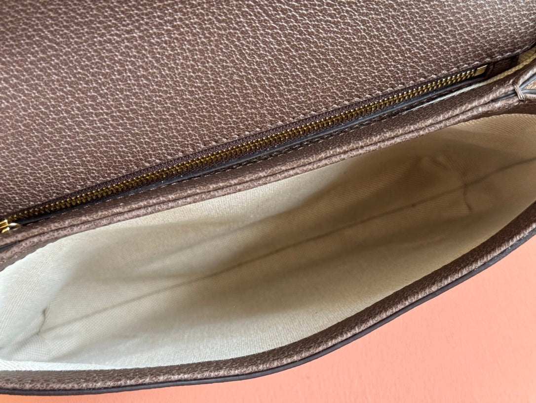 Gucci Blondie Medium Shoulder Bag in GG Monogram Canvas with Brown Leather Trim