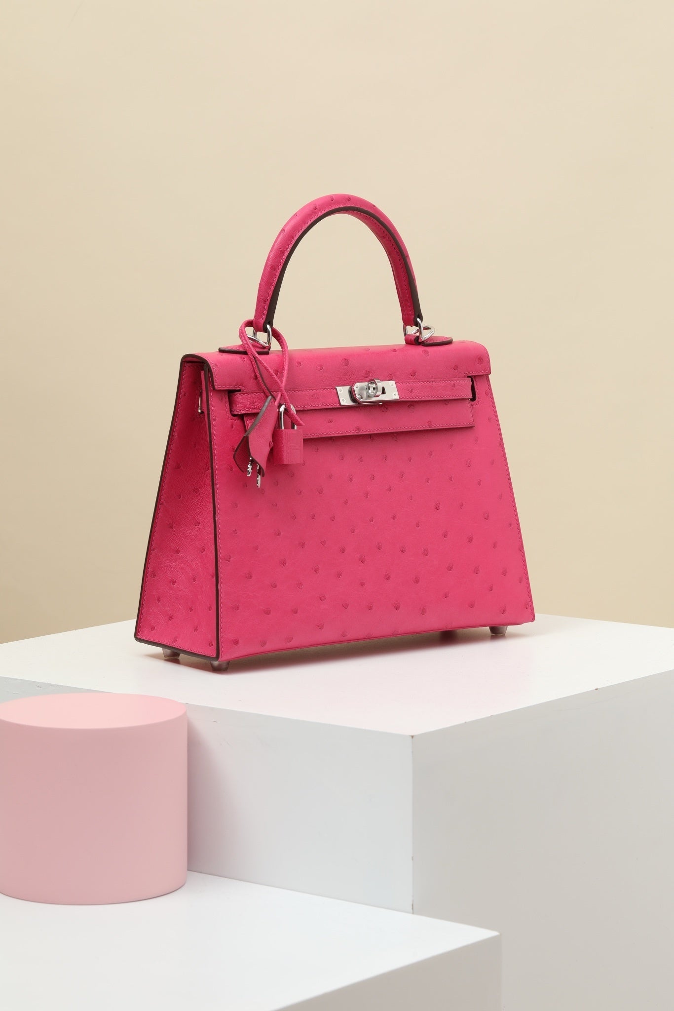 Hermès Kelly 25 Sellier Rose Tyrien Ostrich