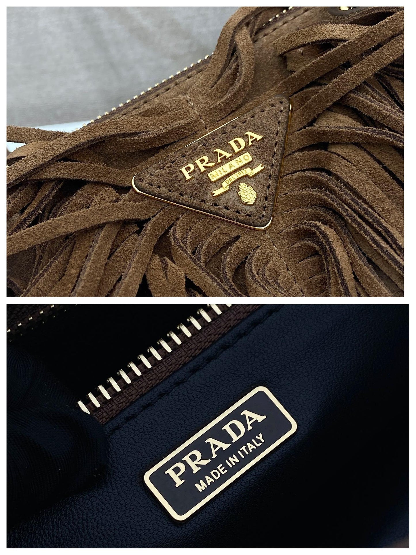 Prada Galleria Medium Cocoa Brown Suede Bag with Fringe