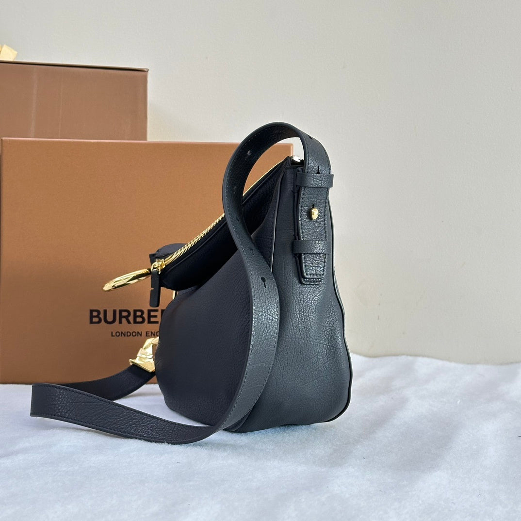 Burberry Knight Black Calf Leather Bag with Gold-Tone Hardware
