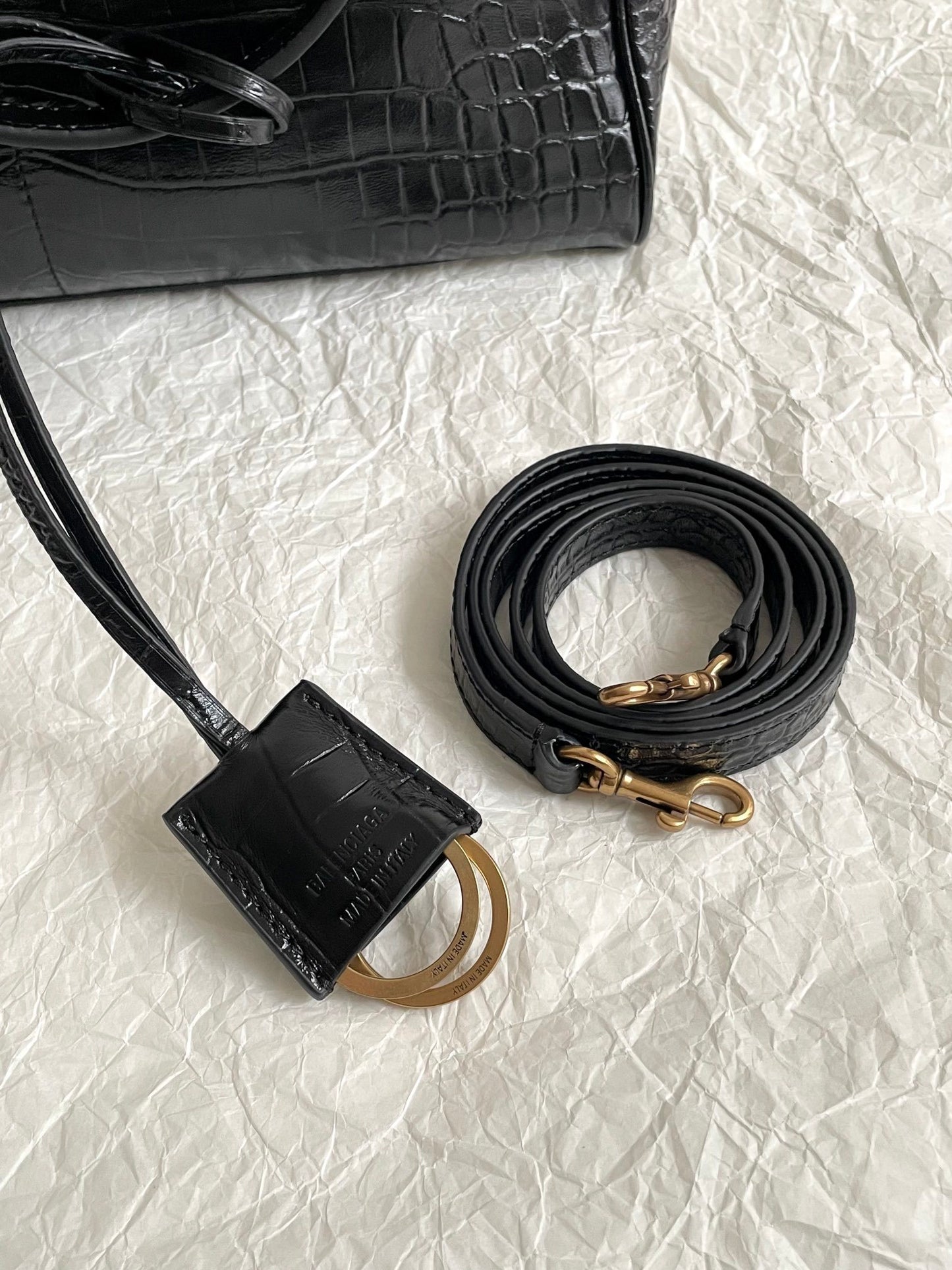 Balenciaga Rodeo Black Croc-Embossed Calfskin Luxury Handbag