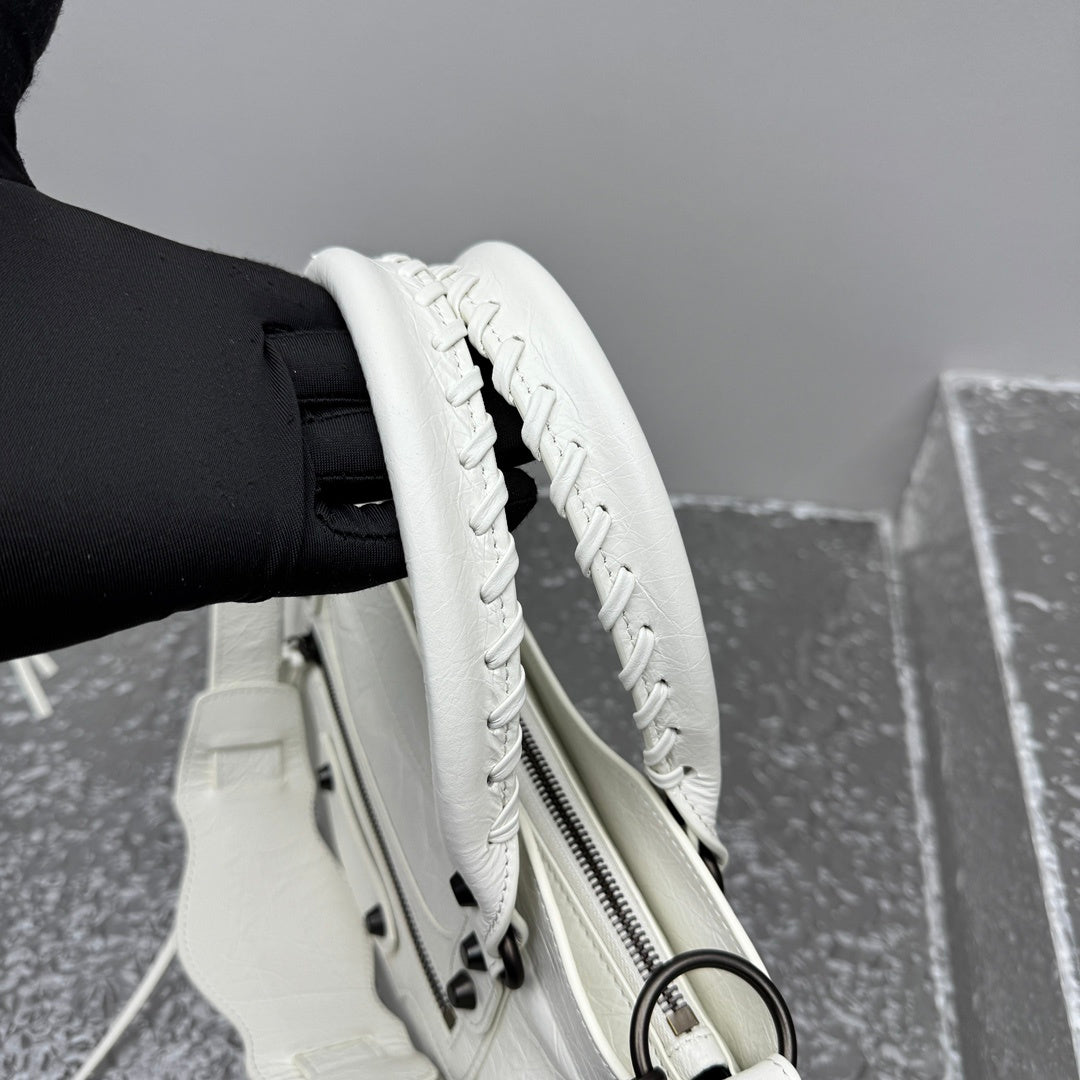 Balenciaga Le City Studded White Leather Satchel