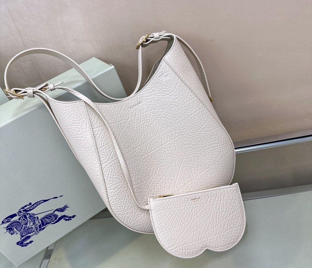 Burberry Medium Chess Leather Shoulder Bag Light Beige Luxury Handbag