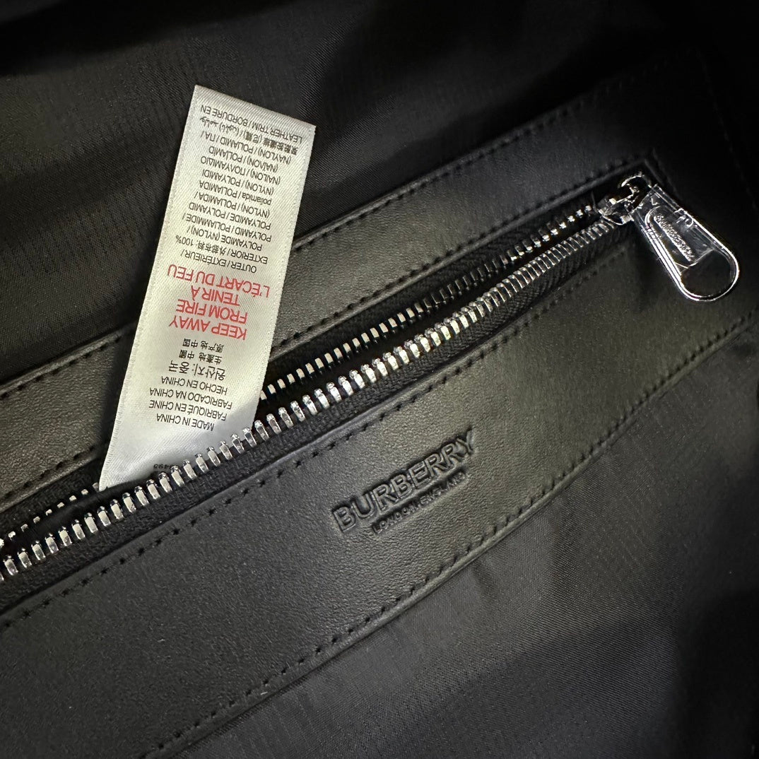 Burberry Black Nylon Backpack with Raised Logo and Leather Trim