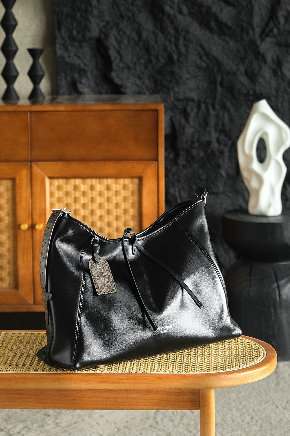 Louis Vuitton CarryAll Vibe MM Handbag – Black Lambskin Leather