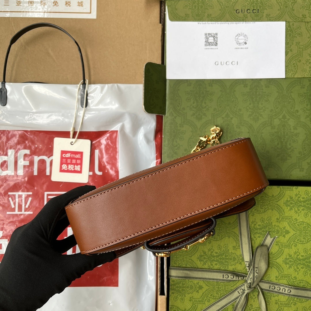 Gucci Horsebit 1955 Mini Shoulder Bag in Beige & Brown GG Supreme Canvas