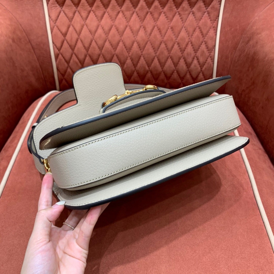 Gucci Horsebit 1955 Small Shoulder Bag in Beige & White GG Supreme Canvas