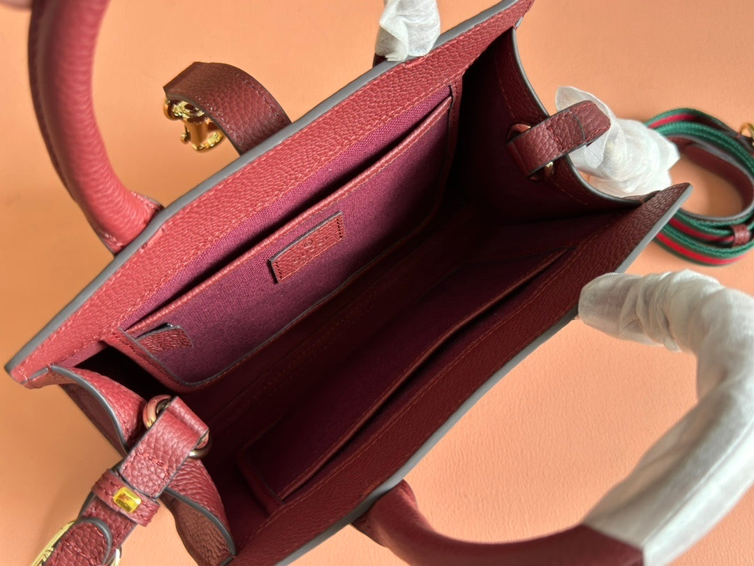 Gucci Small/Medium Tote Bag in Rosso Ancora Red or Bordeaux Grained Leather with Hook Closure