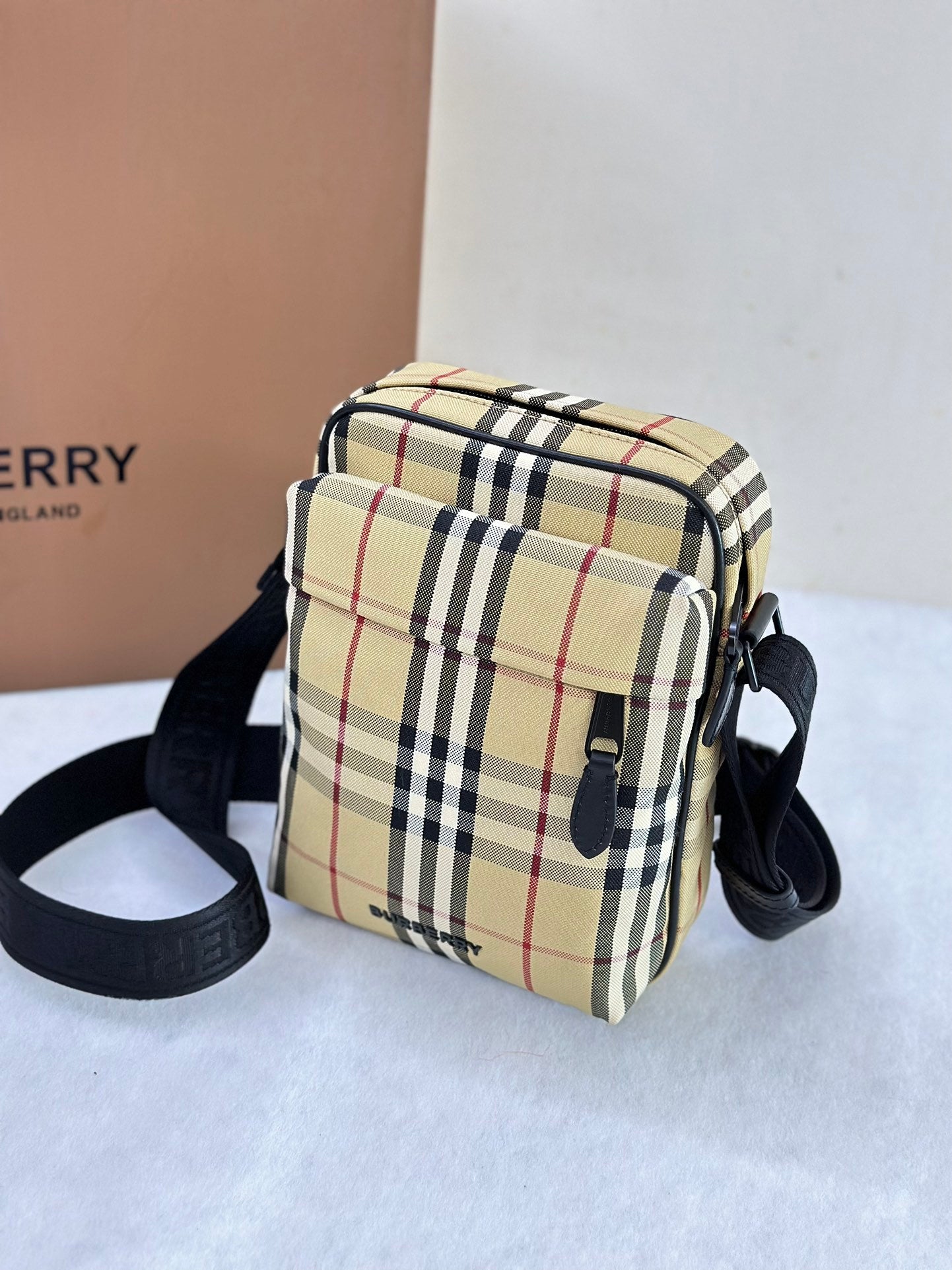 Burberry Freddie Crossbody Bag Archive Beige Check Canvas Shoulder Bag