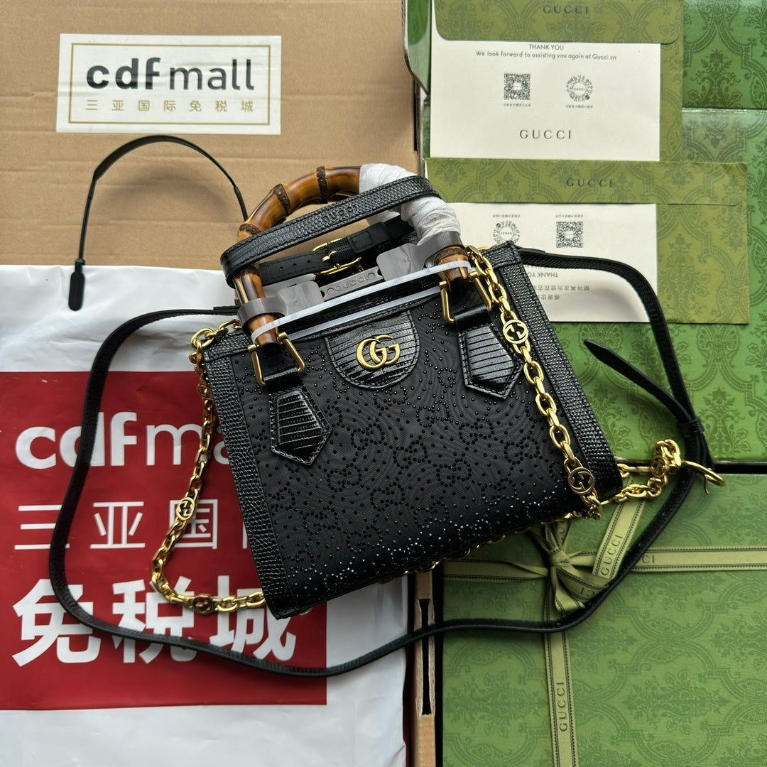 Gucci Diana Mini Tote Bag in Black Leather with Bamboo Handles