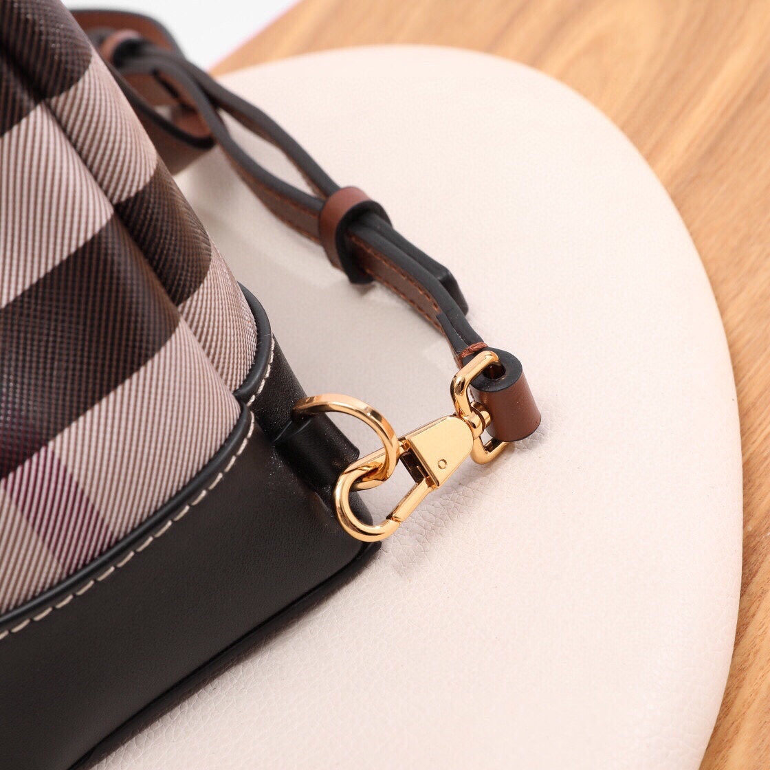 Burberry Check & Leather Micro Backpack | Dark Birch Brown Designer Bag