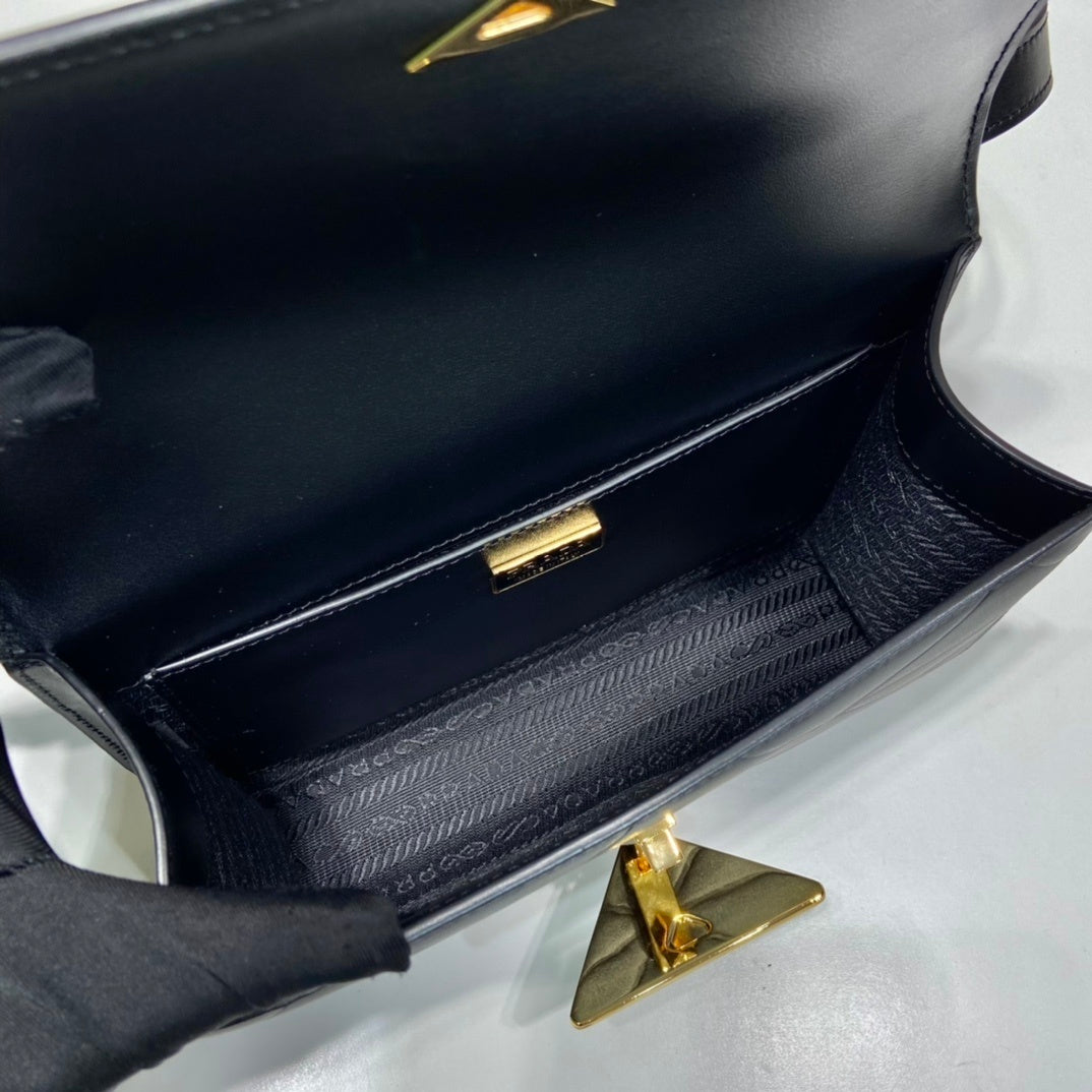Prada Quilted Nappa Leather Shoulder Bag with Gold Triangle Logo