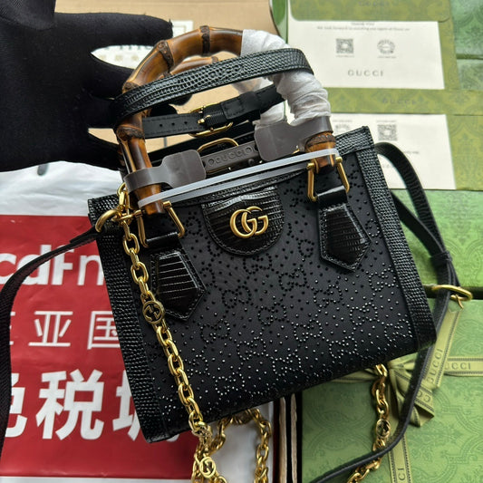 Gucci Diana Mini Tote Bag in Black Leather with Bamboo Handles