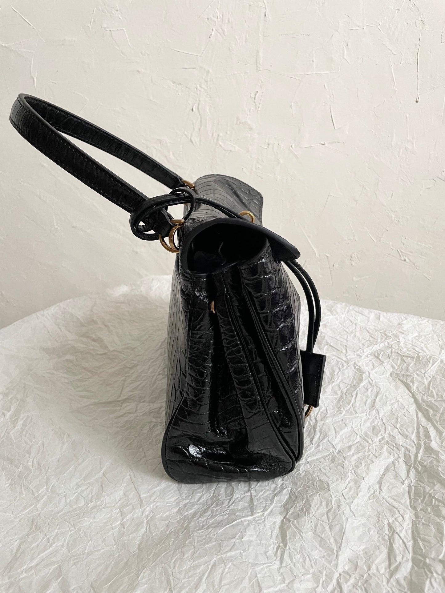 Balenciaga Rodeo Black Crocodile-Embossed Leather Luxury Bag