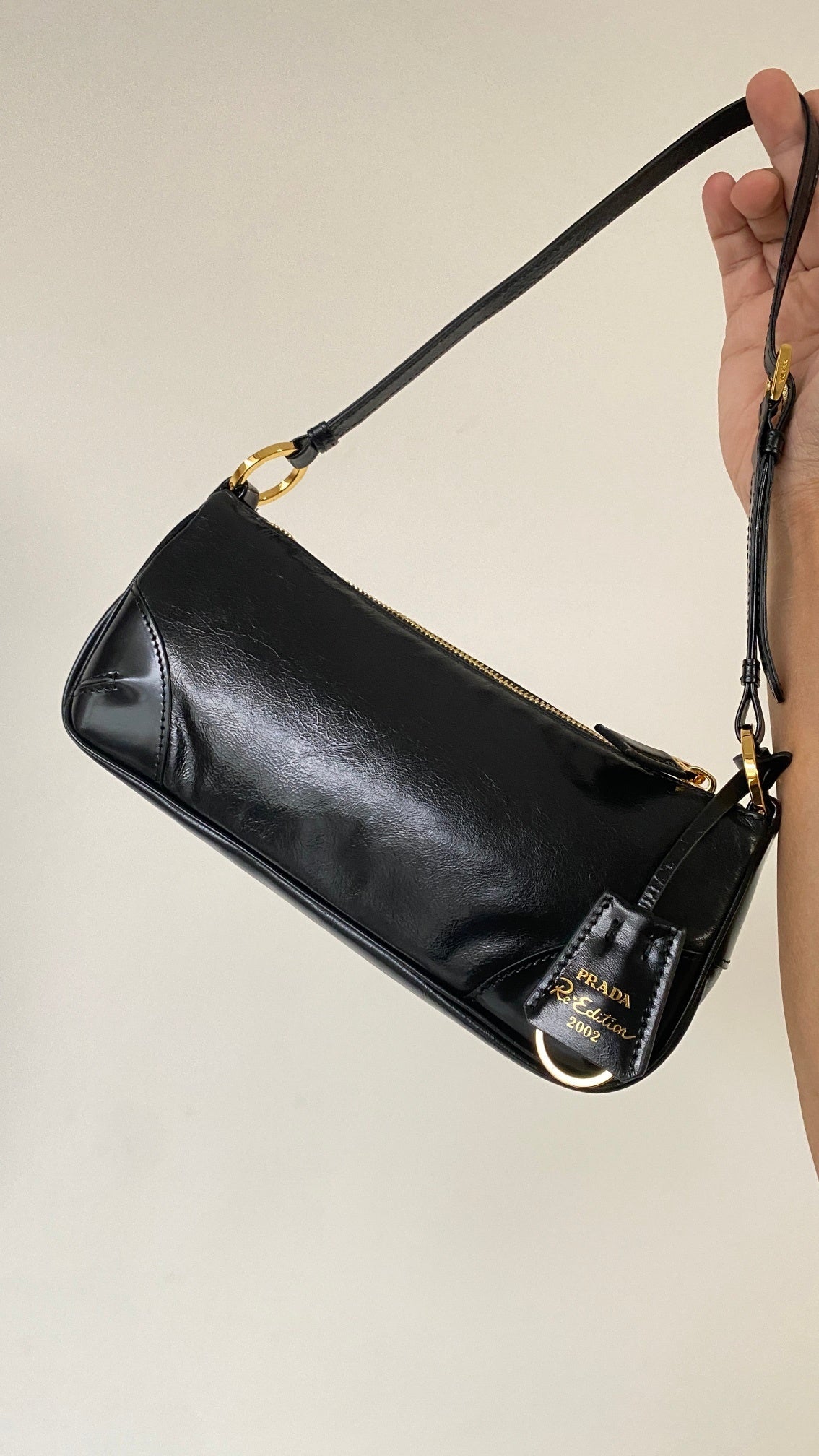 Prada Re-Edition 2002 Small Shoulder Bag in Black Soft Lux Calfskin Leather