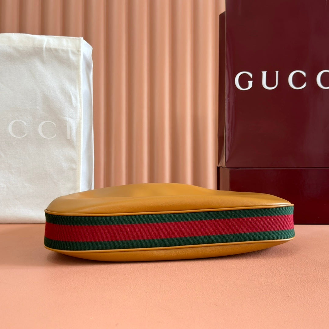 Gucci Attache Large Leather Shoulder Bag in Tan with Web-Stripe Strap