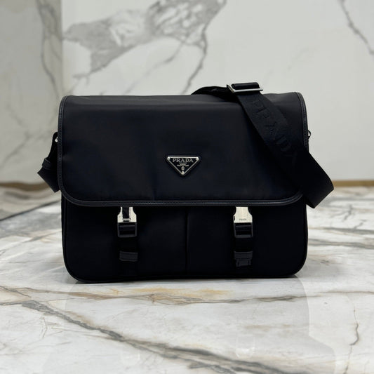 Prada Re-Nylon & Saffiano Leather Shoulder Bag – Black with Triangle Logo