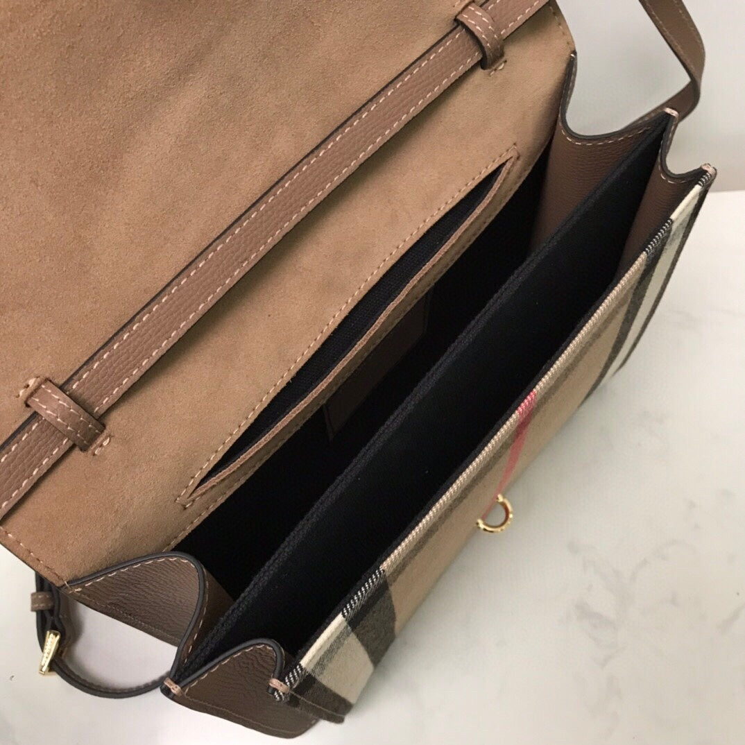 Burberry House Check Macken Brown Leather Crossbody Bag