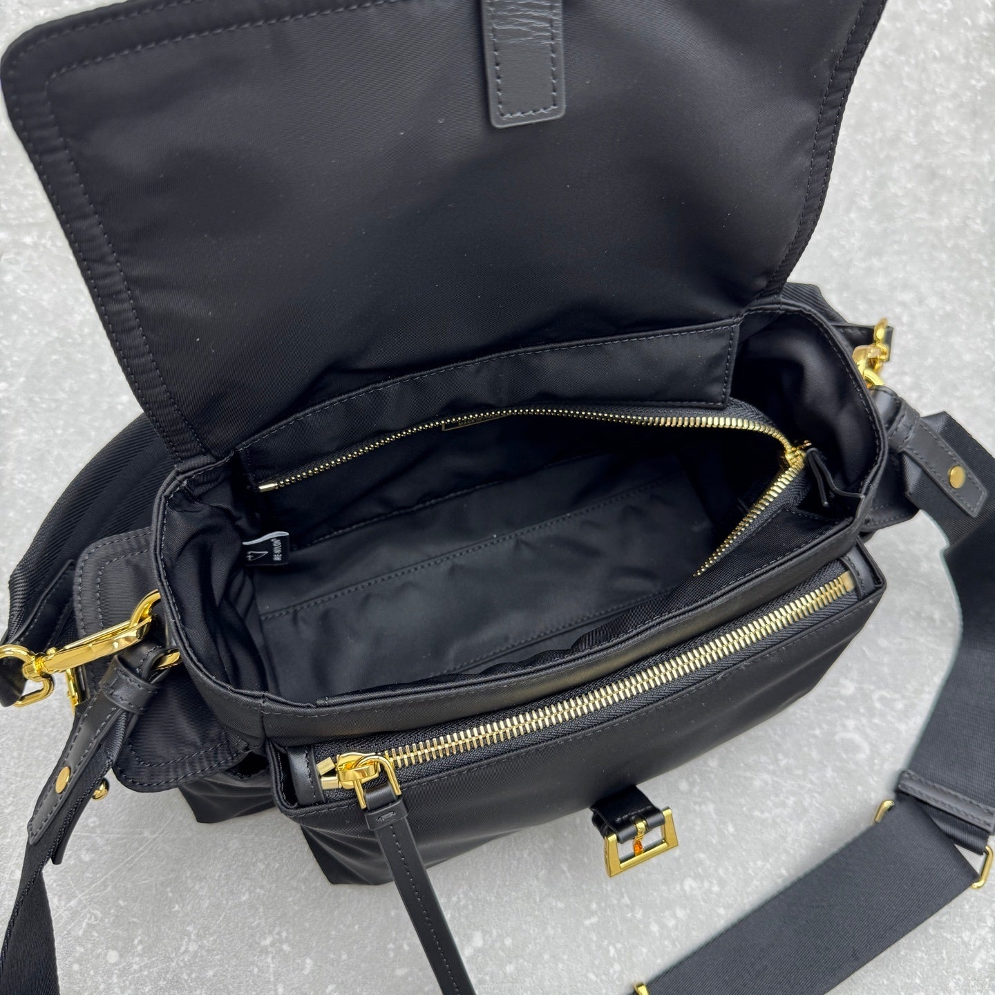 Prada Explore Medium Re-Nylon Black Shoulder Bag with Leather Trim