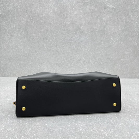Balenciaga Rodeo Black Leather Tote Bag Gold Turnlock