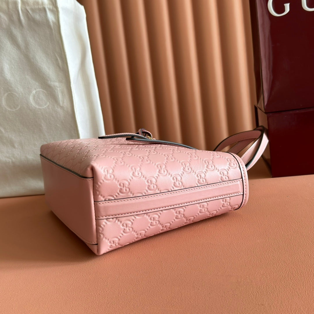 Gucci GG Emblem Medium Tote Bag in Pink Leather