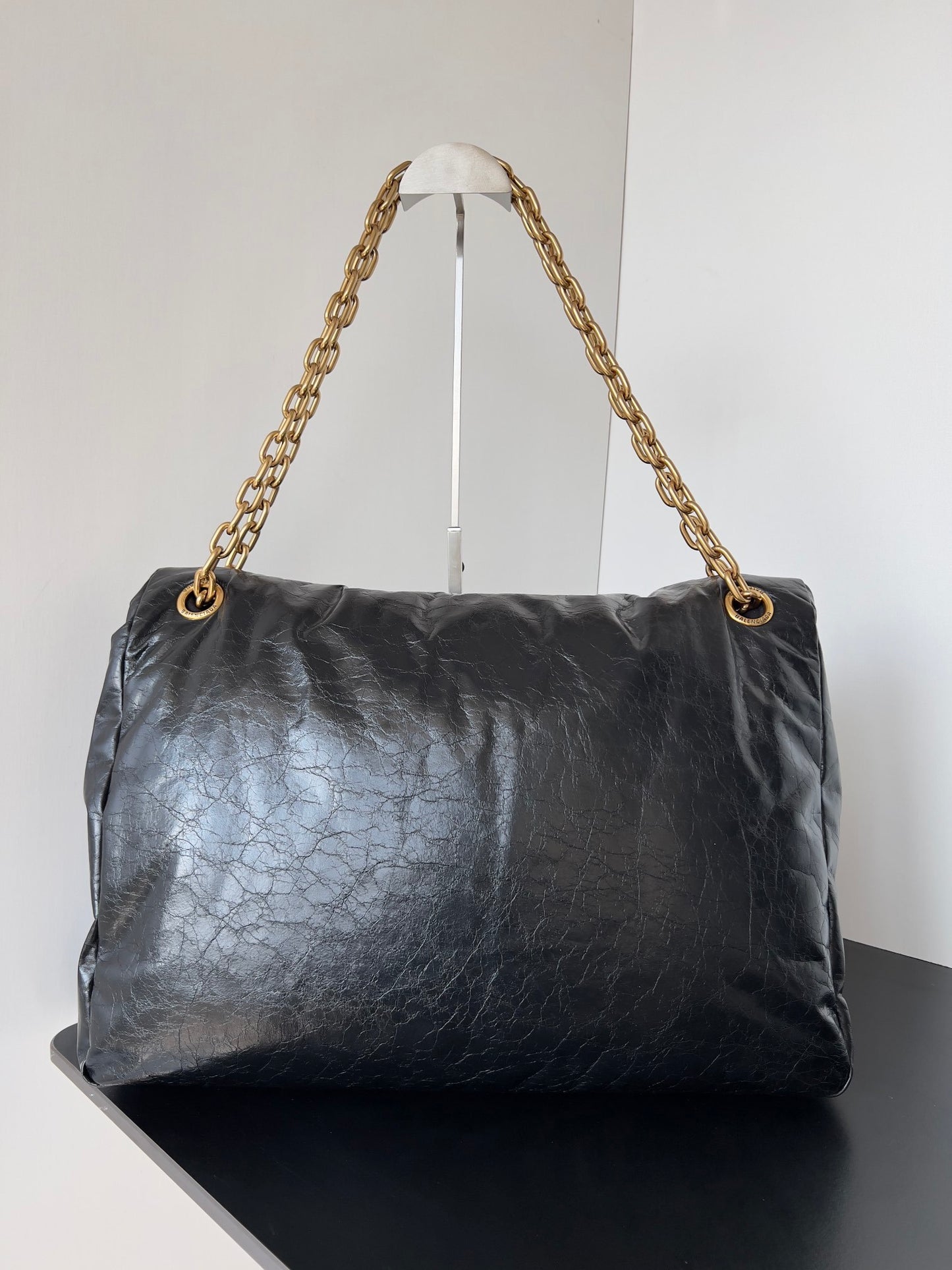 Balenciaga Monaco Chain Bag Black Crinkled Calfskin