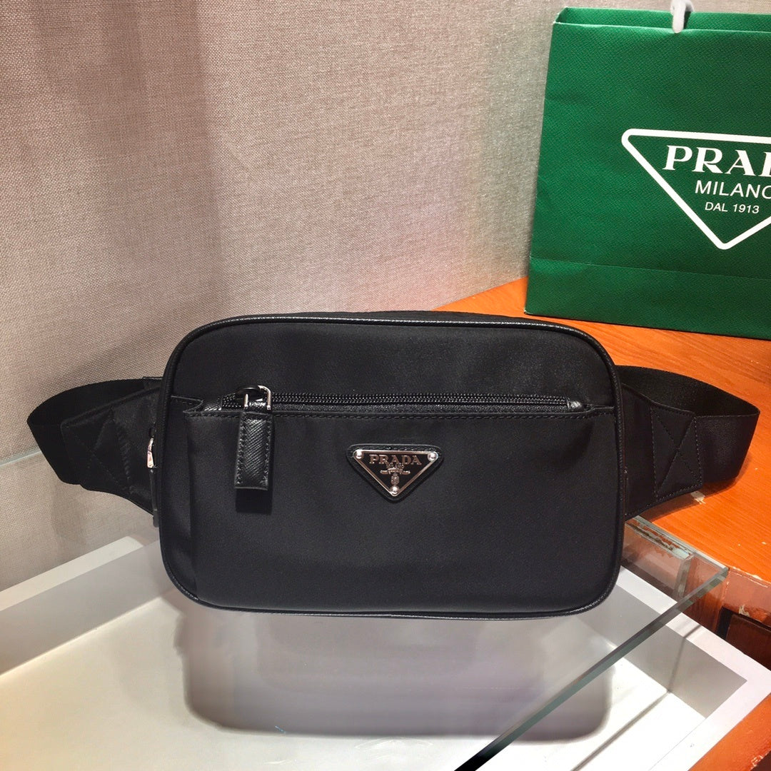 Prada Re-Nylon & Saffiano Leather Belt Bag – Black with Enamel Triangle Logo